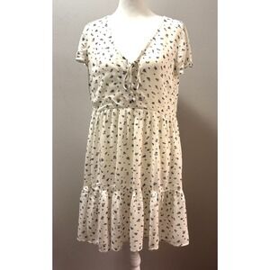 American Eagle Outfitters White Blue Floral Baby Doll Dress Fit Flare Size Small